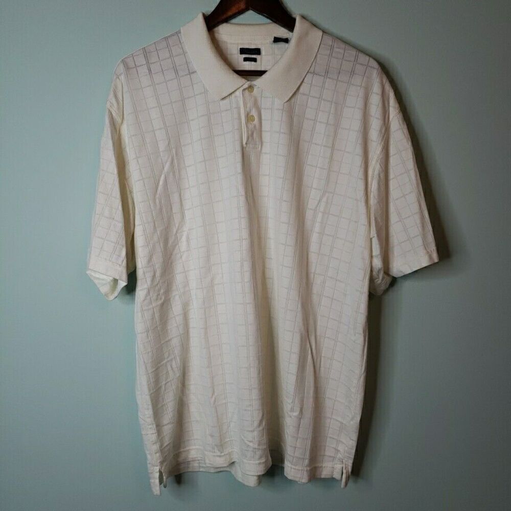Van Heusen Studio Mens Polo Shirt Short Sleeve Big & Tall Off White Check XXL 2X